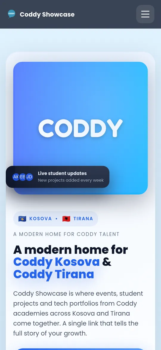 coddy-showcase.vercel.app homepage on mobile