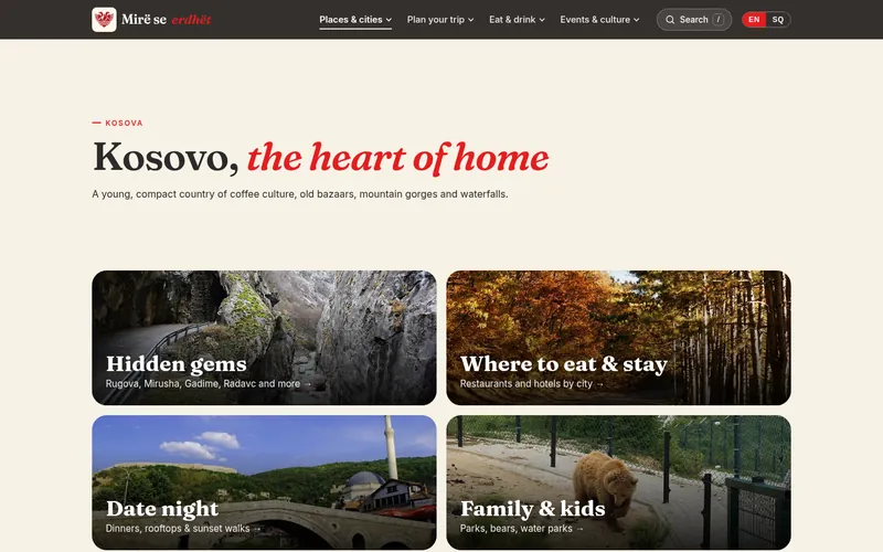 mireseerdhet.com Kosovo travel guide page