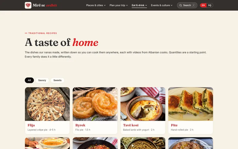 mireseerdhet.com Albanian recipes page